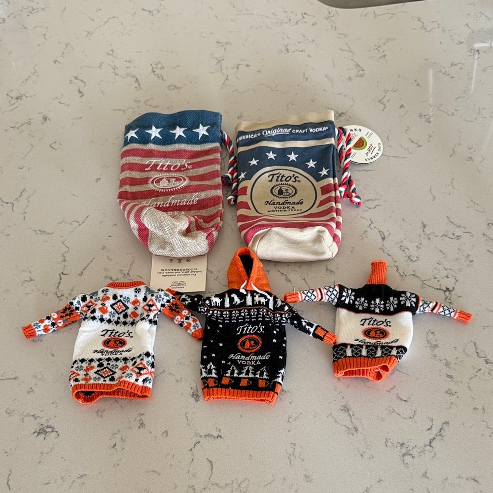 Tito's Handmade Vodka Holiday Sweater Bottle Covers and Bag Covers bundle
